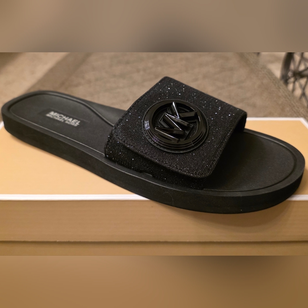 Michael Kors Black Logo Embellished Slide Sandals - Picture 5 of 7
